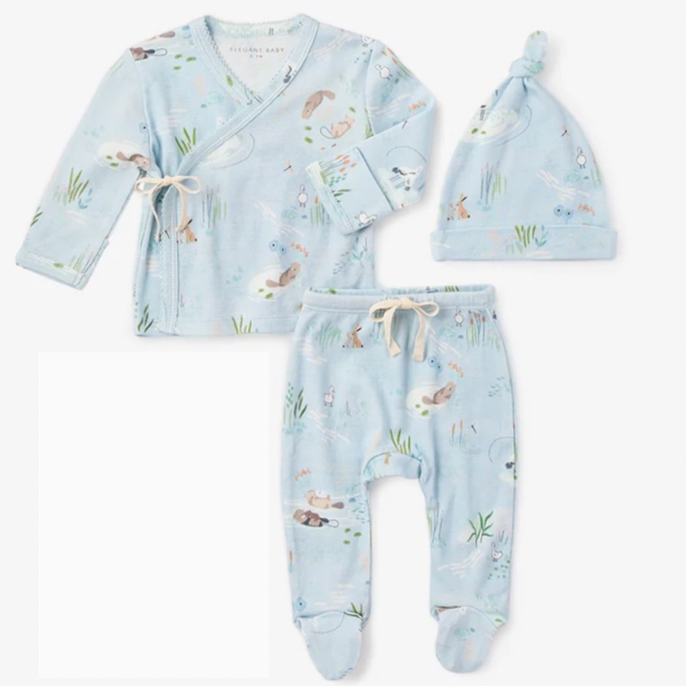 ELEGANT BABY OTTER LAKE PRINTED ORGANIC COTTON LAYETTE SET